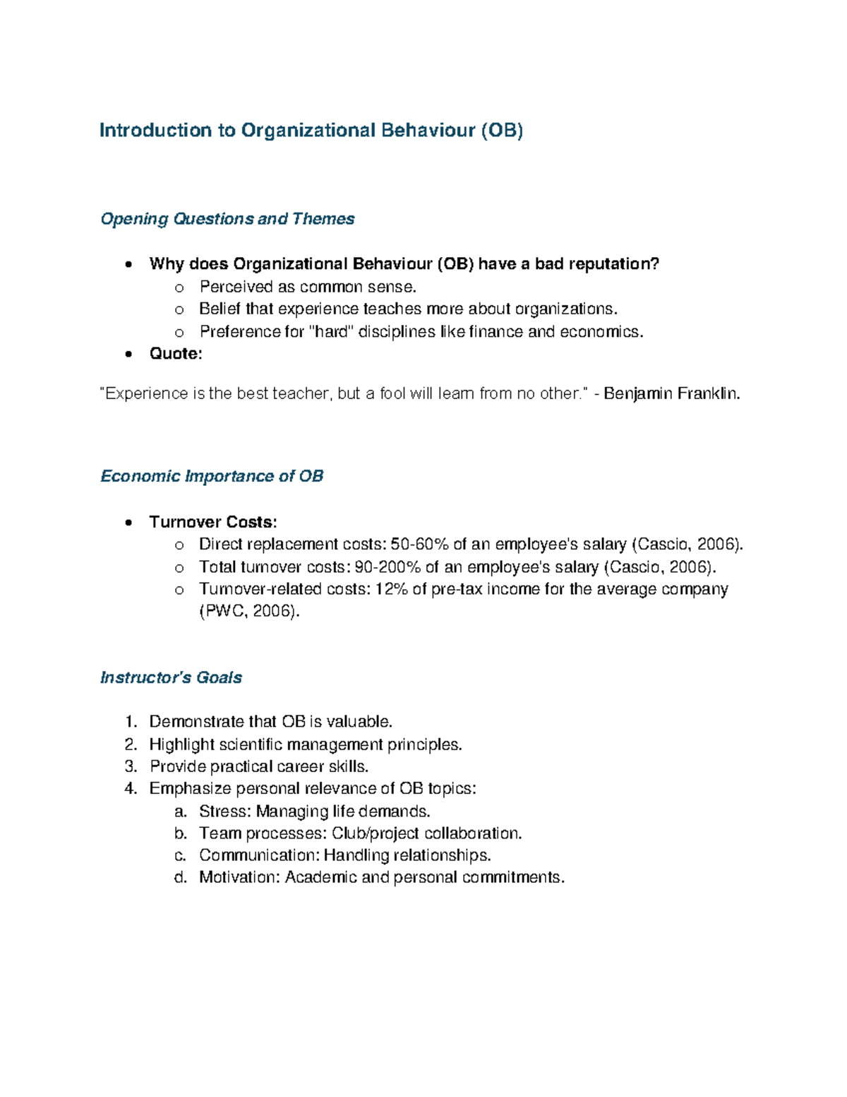 Mos 2181 - Final Lecture Notes on Organizational Behaviour (OB) - Studocu