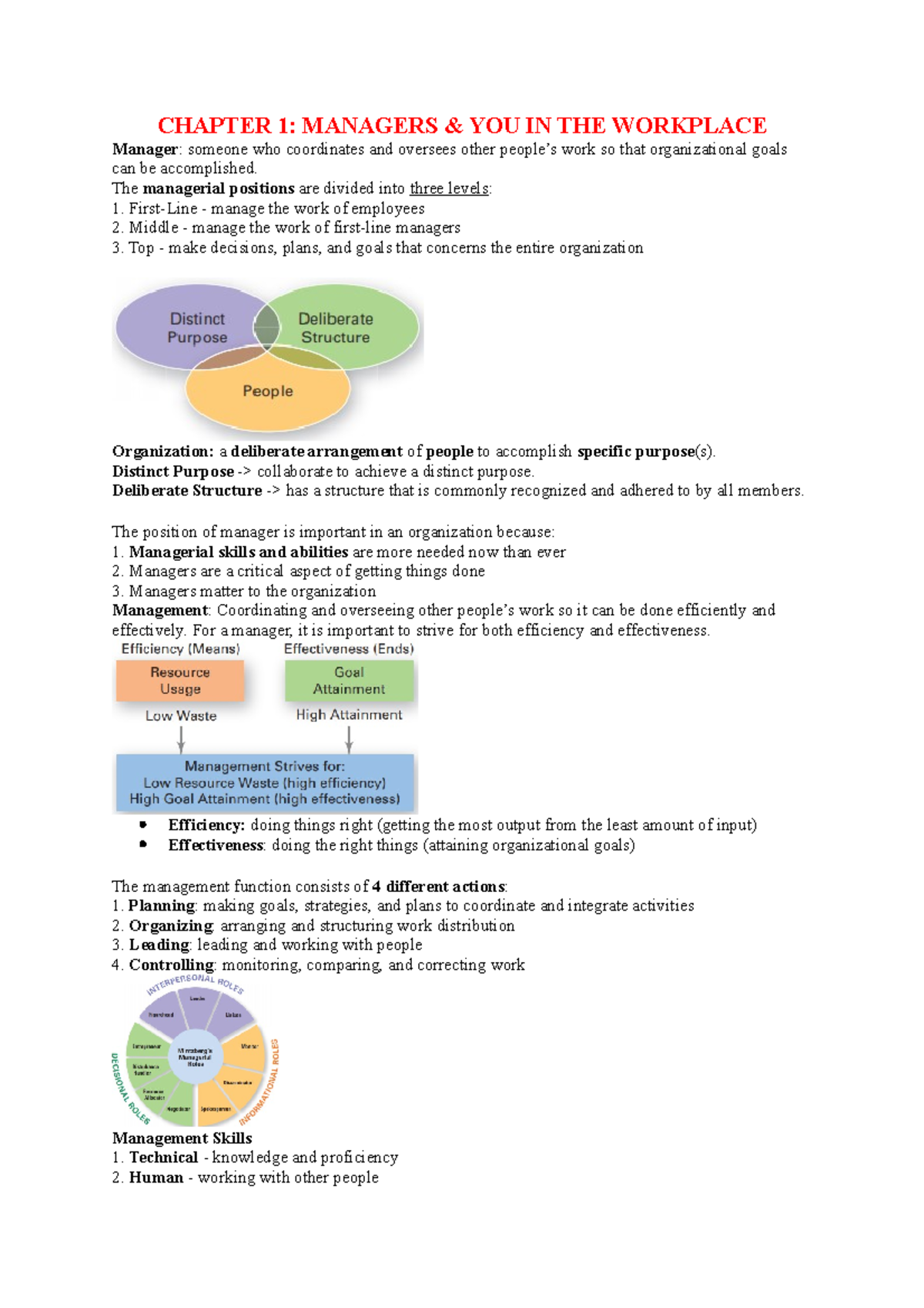 NOTE CHAPTER 1 - PM - CHAPTER 1: MANAGERS & YOU IN THE WORKPLACE ...
