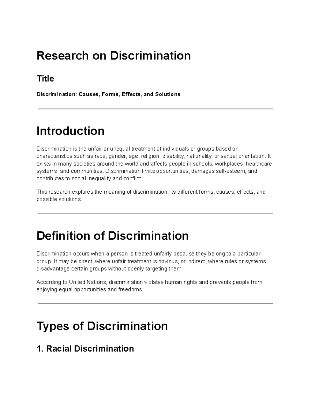 Research on Discrimination: Causes, Effects, and Solutions - Studocu