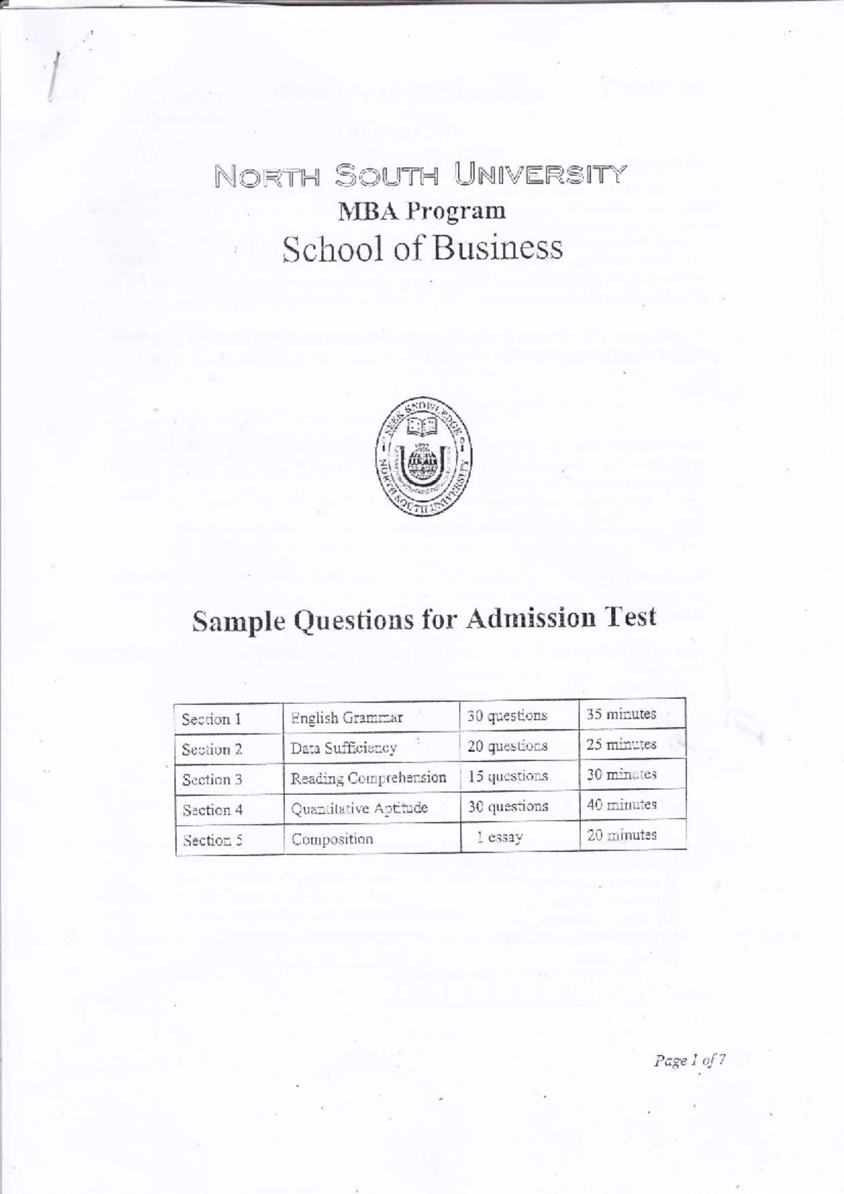 MBA Program Admission Test Sample Questions: English, Data Sufficiency ...