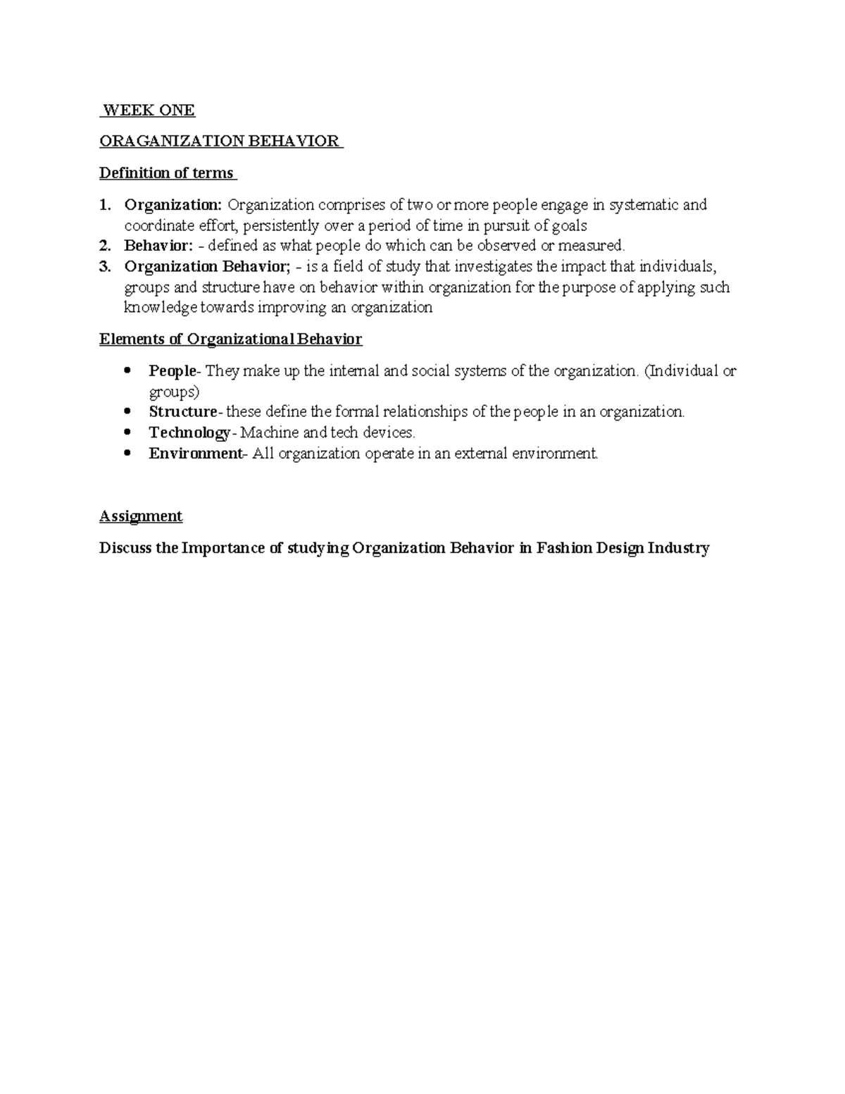 TDT 1229: Organizational Behavior and Individual Dynamics Notes - Studocu