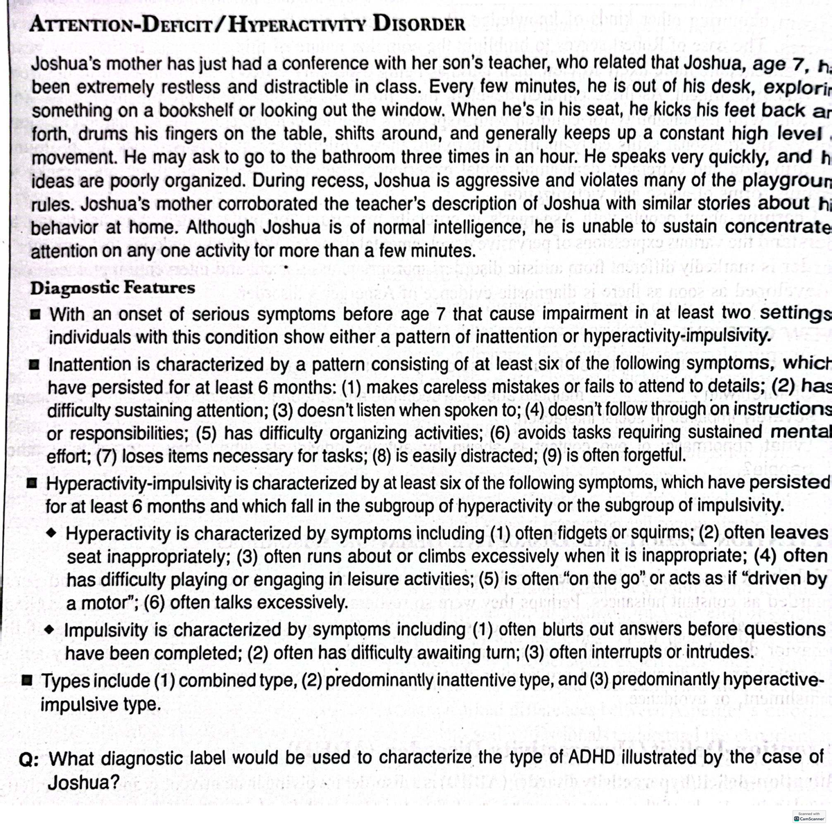 ADHD - Lecture Notes on Diagnostic Features and Types - Studocu