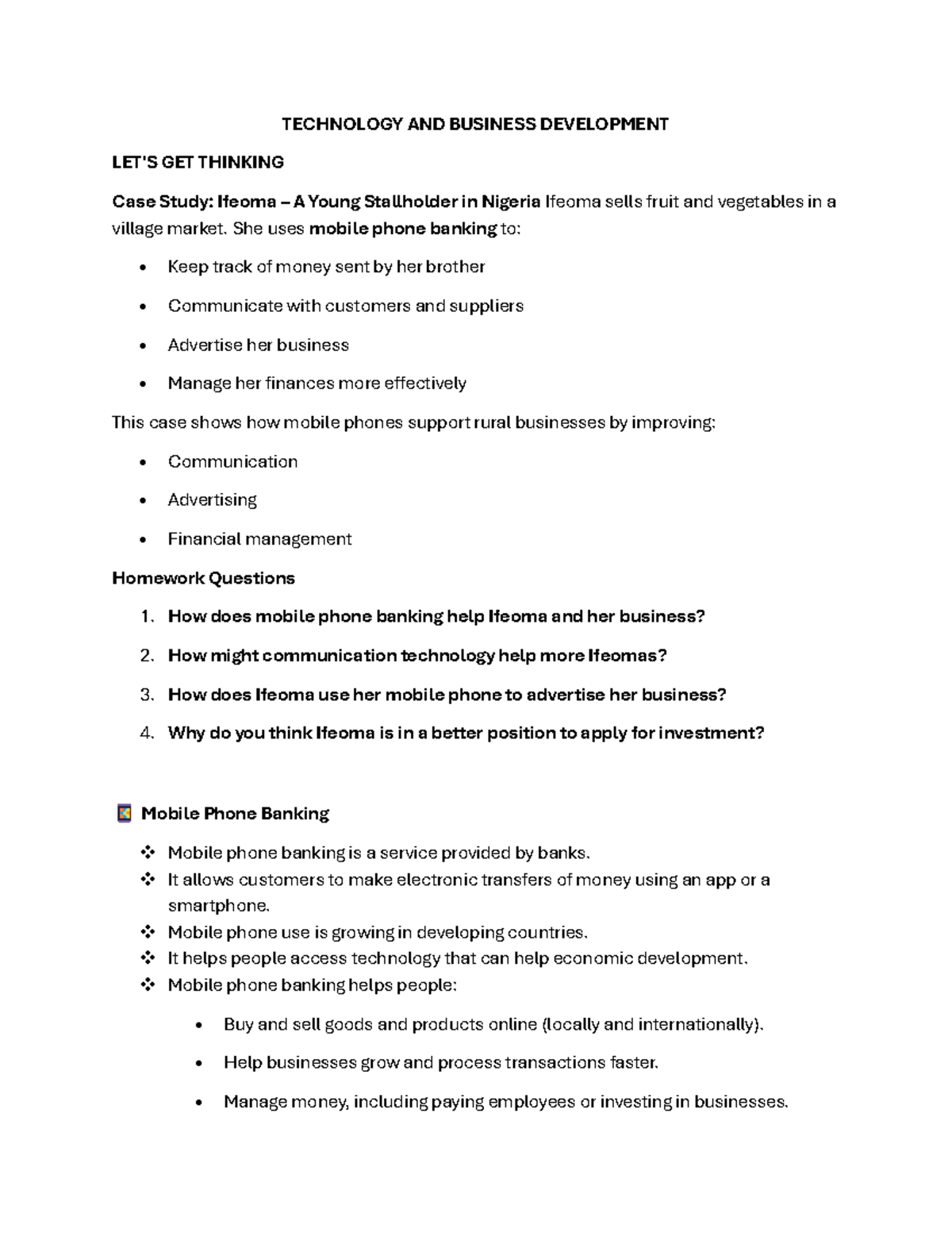A2 - Technology and Business Development: Case Study on Ifeoma's ...