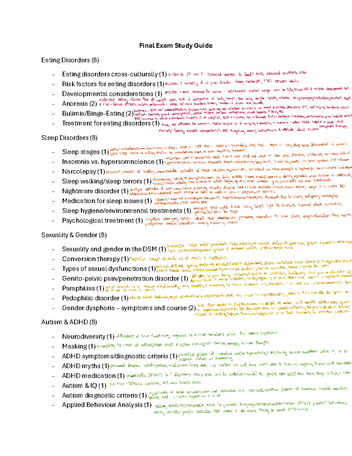 Final Exam Study Guide W26: Eating Disorders, Sleep, and Psych ...