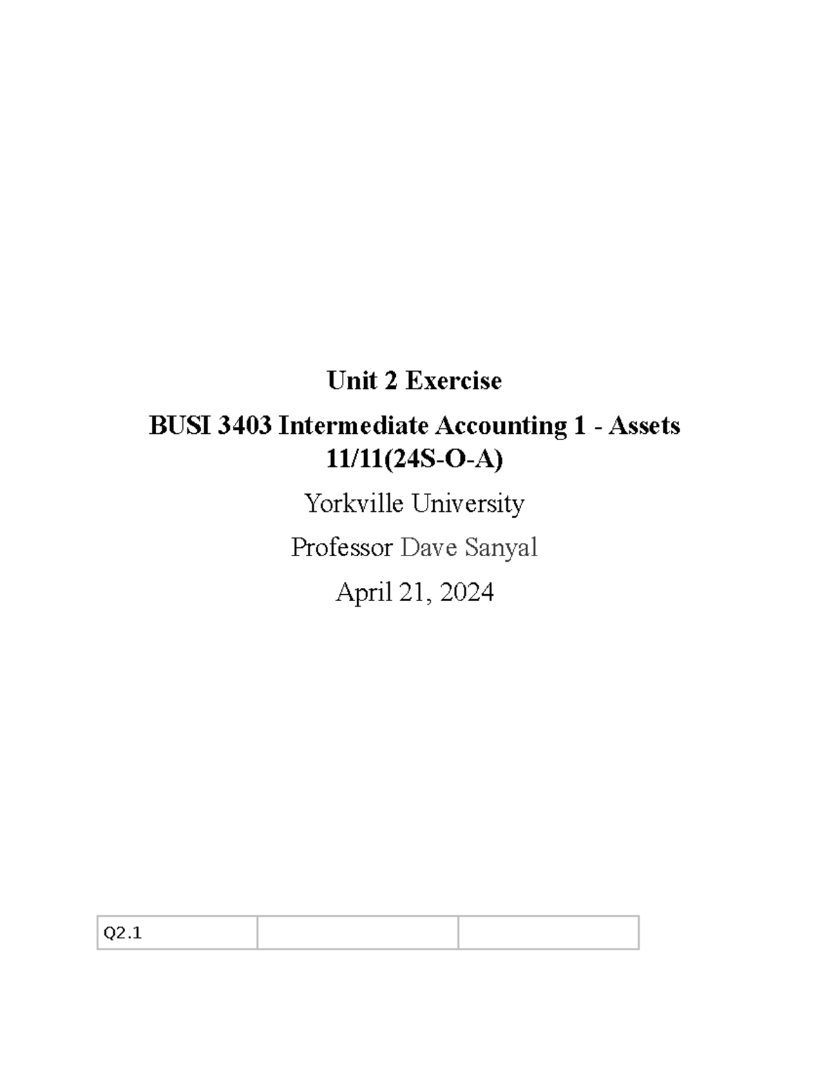 BUSI 3403 Midterm Exercise - Unit 2 Cash Flow Analysis - Studocu
