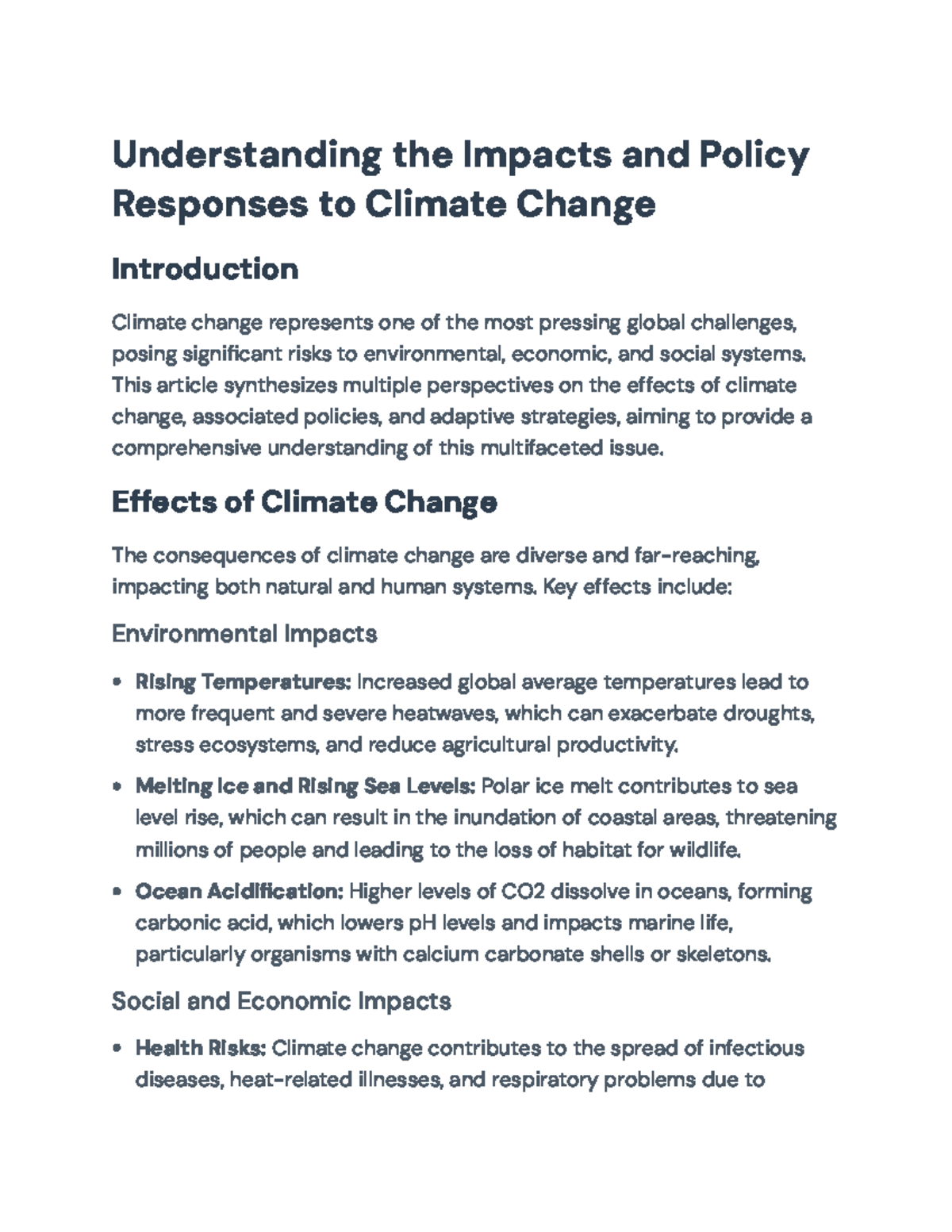 Understanding the Impacts and Mitigation Policies of Climate Change ...