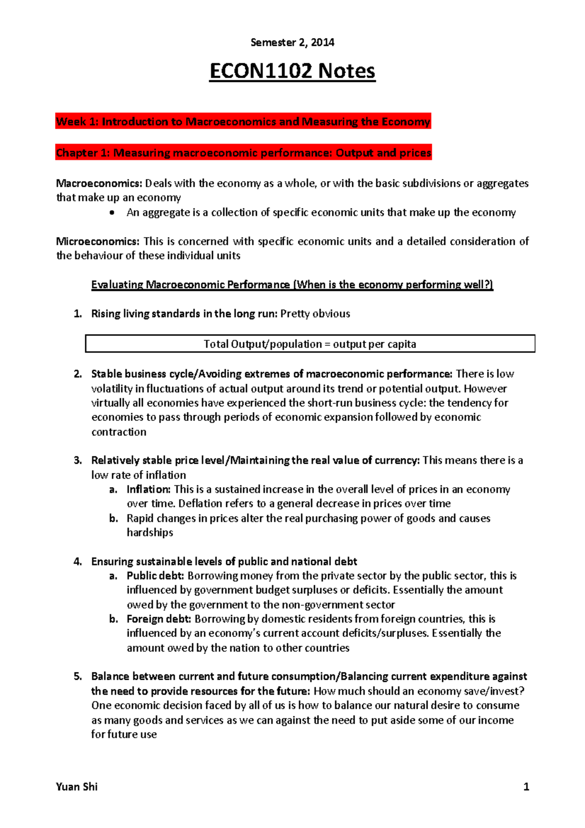 ECON1102 Final Exam Notes: Macroeconomics Overview and Key Concepts ...