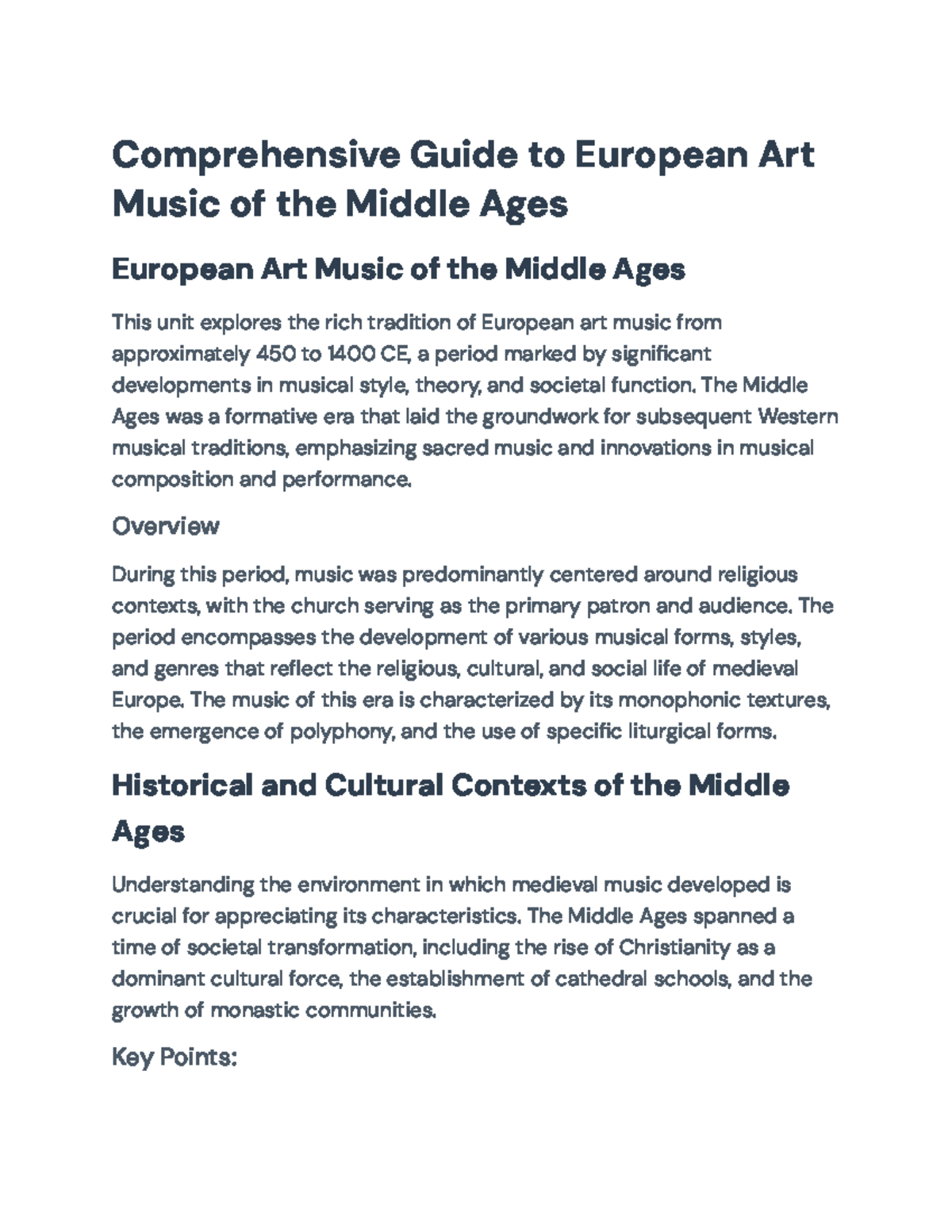 Comprehensive Study of European Art Music in the Middle Ages - Studocu
