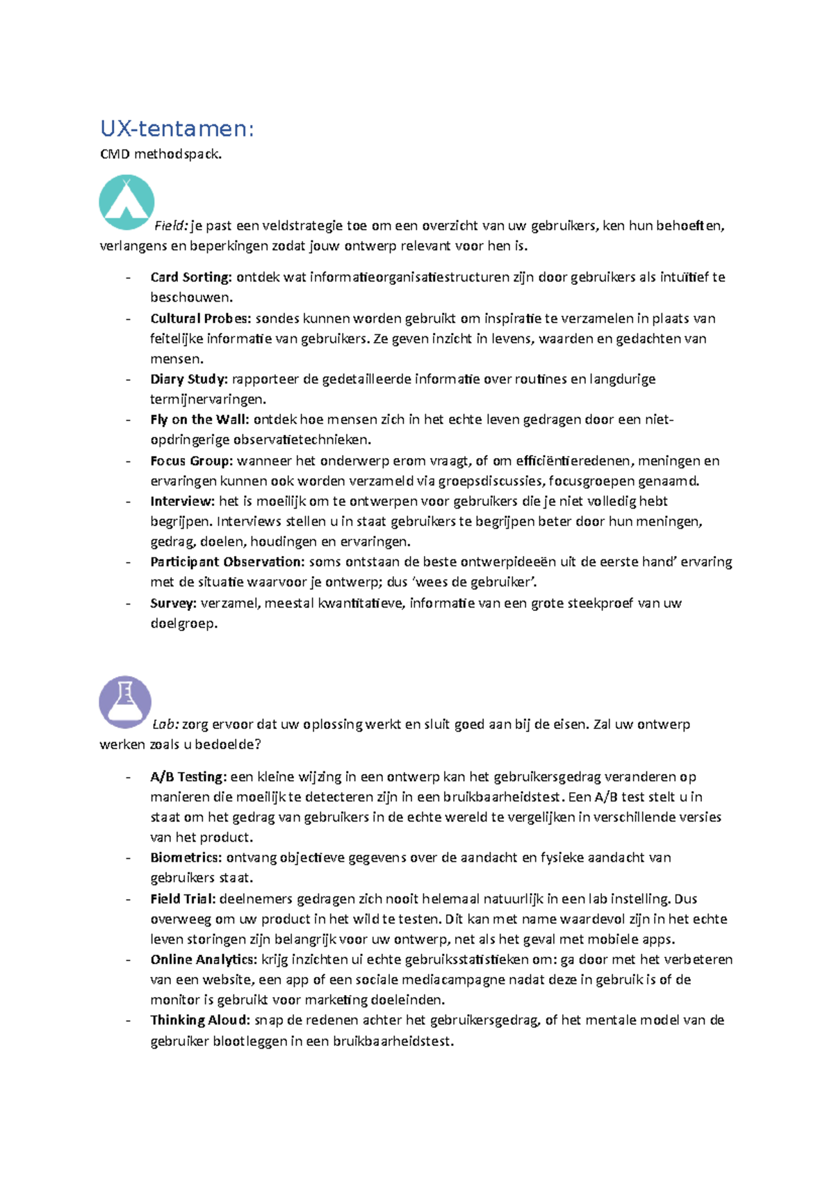 CMD Methodspack samenvattingen. - User eXperience & Usability ...