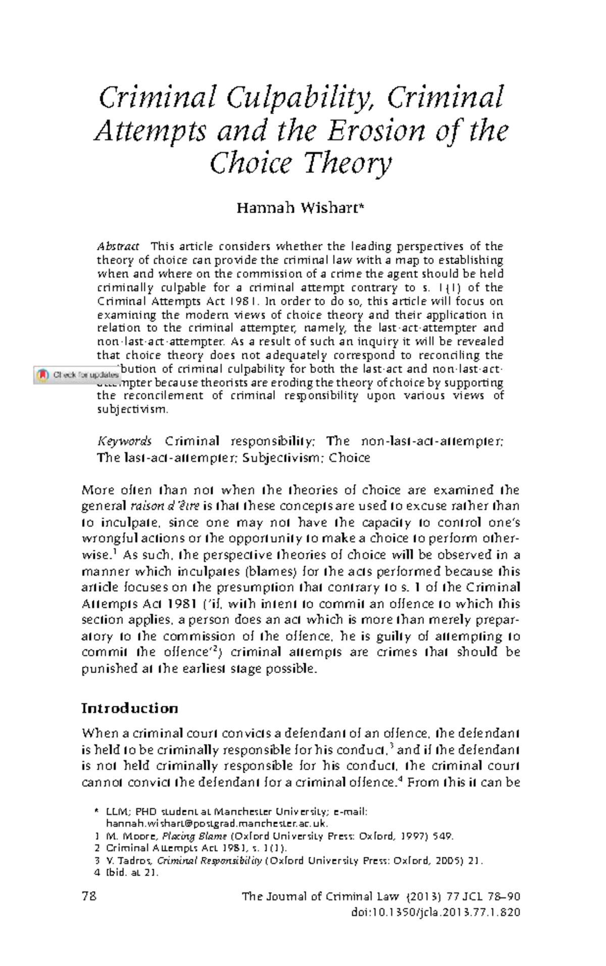 Criminal Law PHD: Culpability, Attempts & Choice Theory Erosion - Studocu