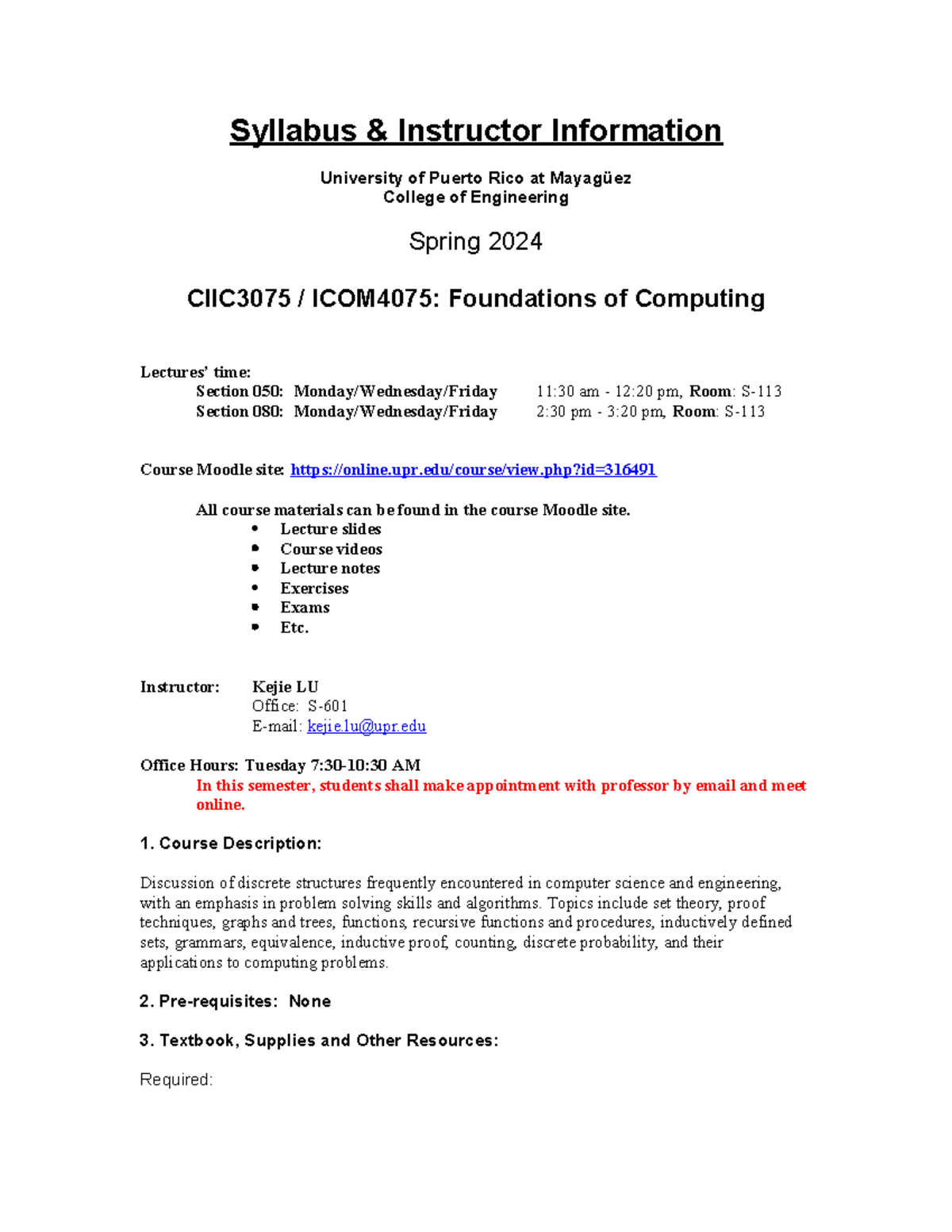 CIIC3075 / ICOM4075: Spring 2024 Foundations of Computing Syllabus ...