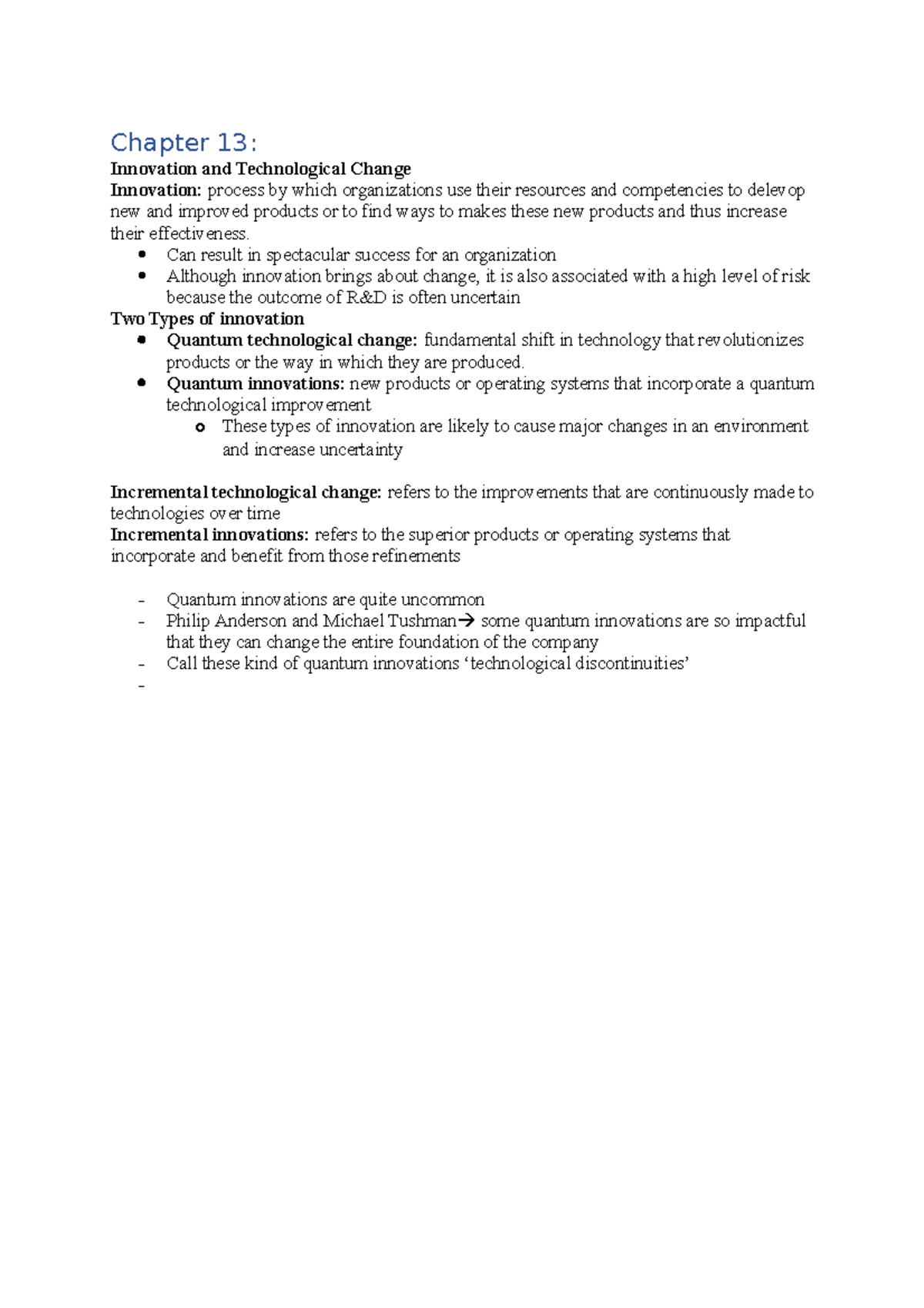 OS Midterm II: Notes on Innovation and Technological Change - Studeersnel