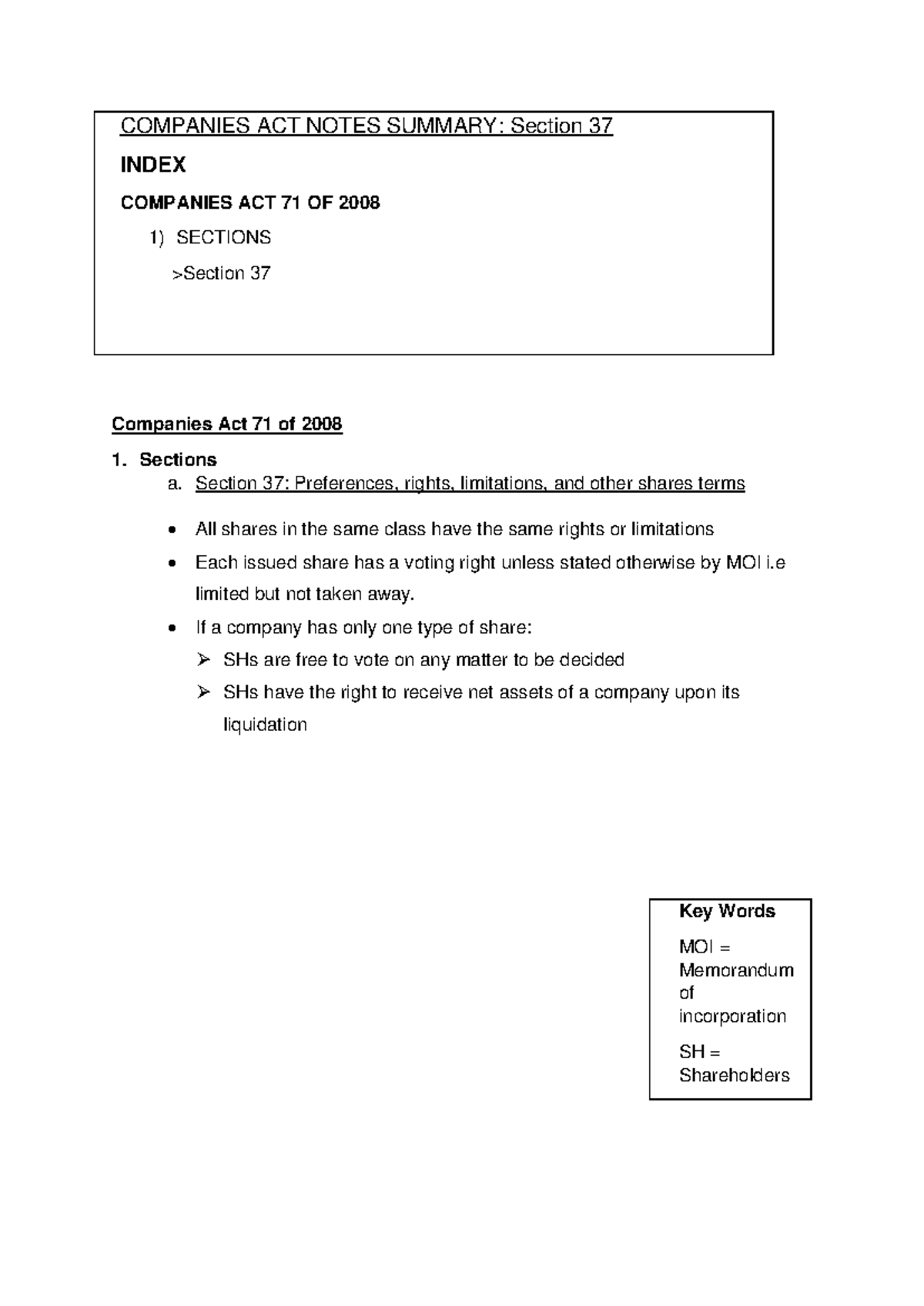 Companies Act 71 of 2008 Summary: Section 37 Notes - Studocu