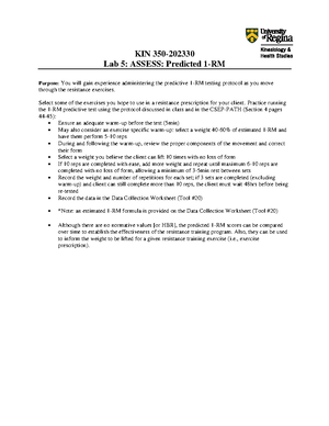 Course Outline KIN 350: Fitness Appraisal & Exercise Leadership (Summer ...