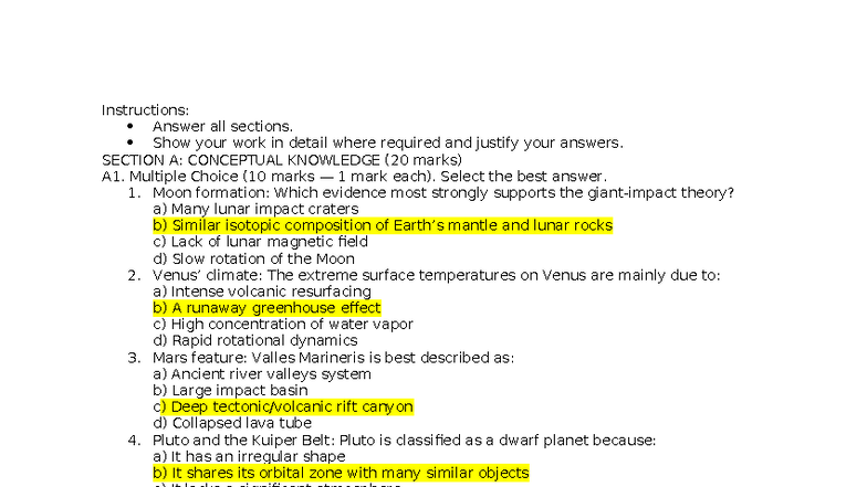 Astro Test 2 Schmidt - Conceptual Knowledge & Critical Thinking Exam