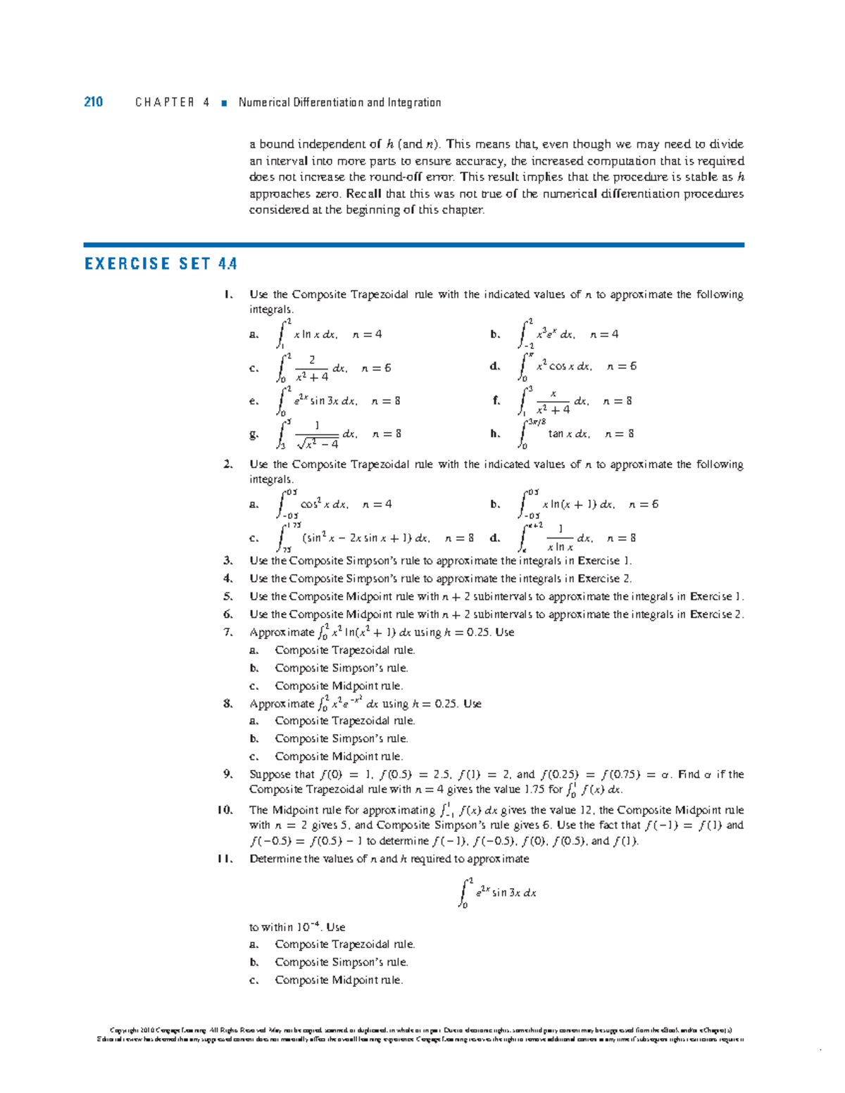 210 CHAPTER 4 Numerical Differentiation & Integration Exercises 1-8 ...