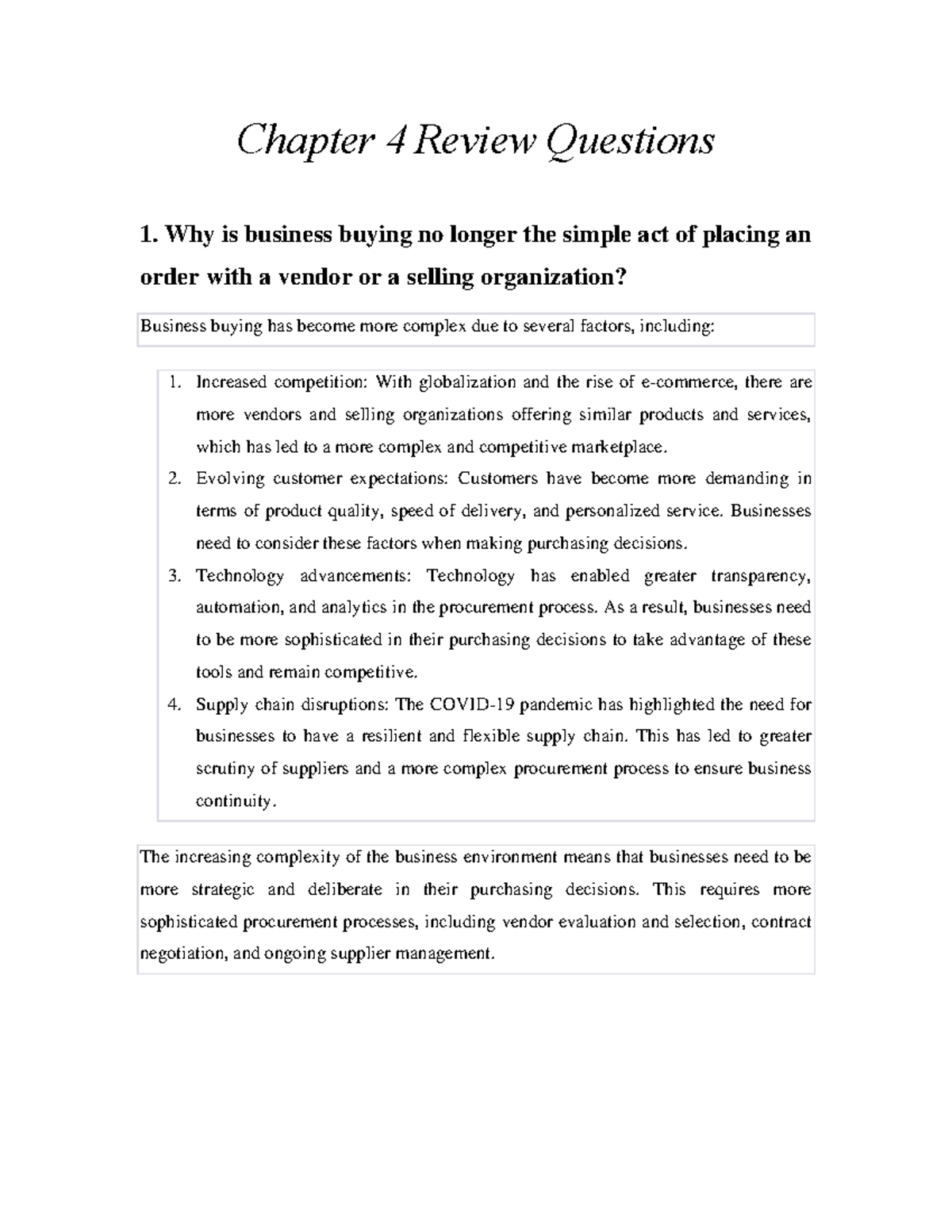 Review Questions Solutions for CH 4: Business Buying Process Insights ...