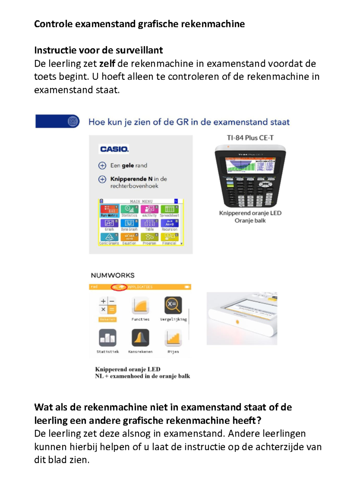 Controle Examenstand Grafische Rekenmachine - Instructies voor ...