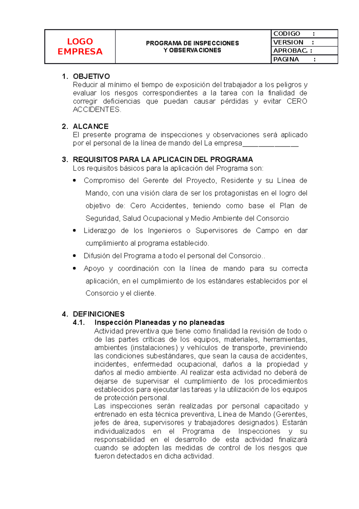 Programa de Inspecciones y Observaciones - Seguridad Laboral - Document Preview
