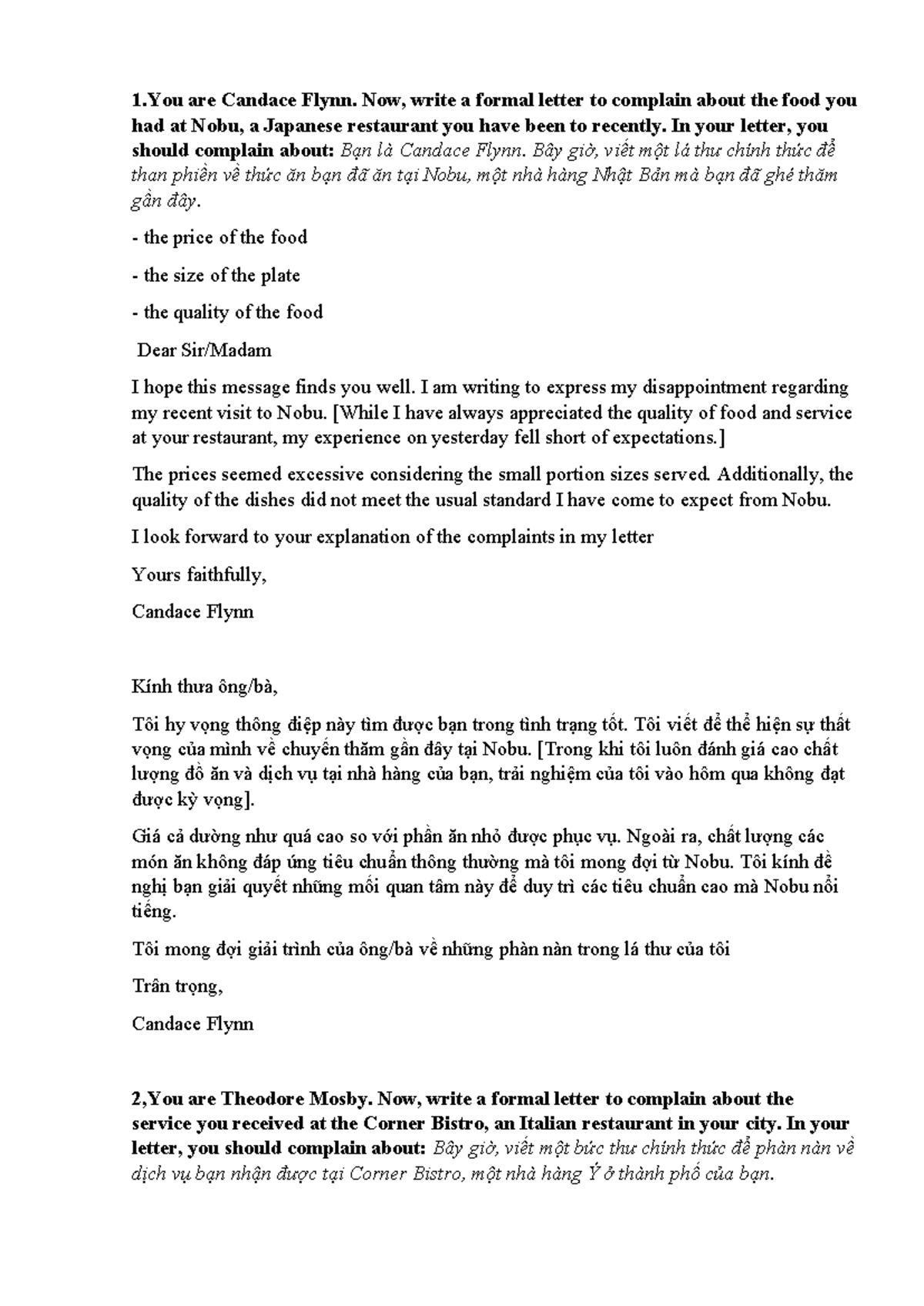 Formal Complaint Letters for Various Situations (ENG 101) - Studocu