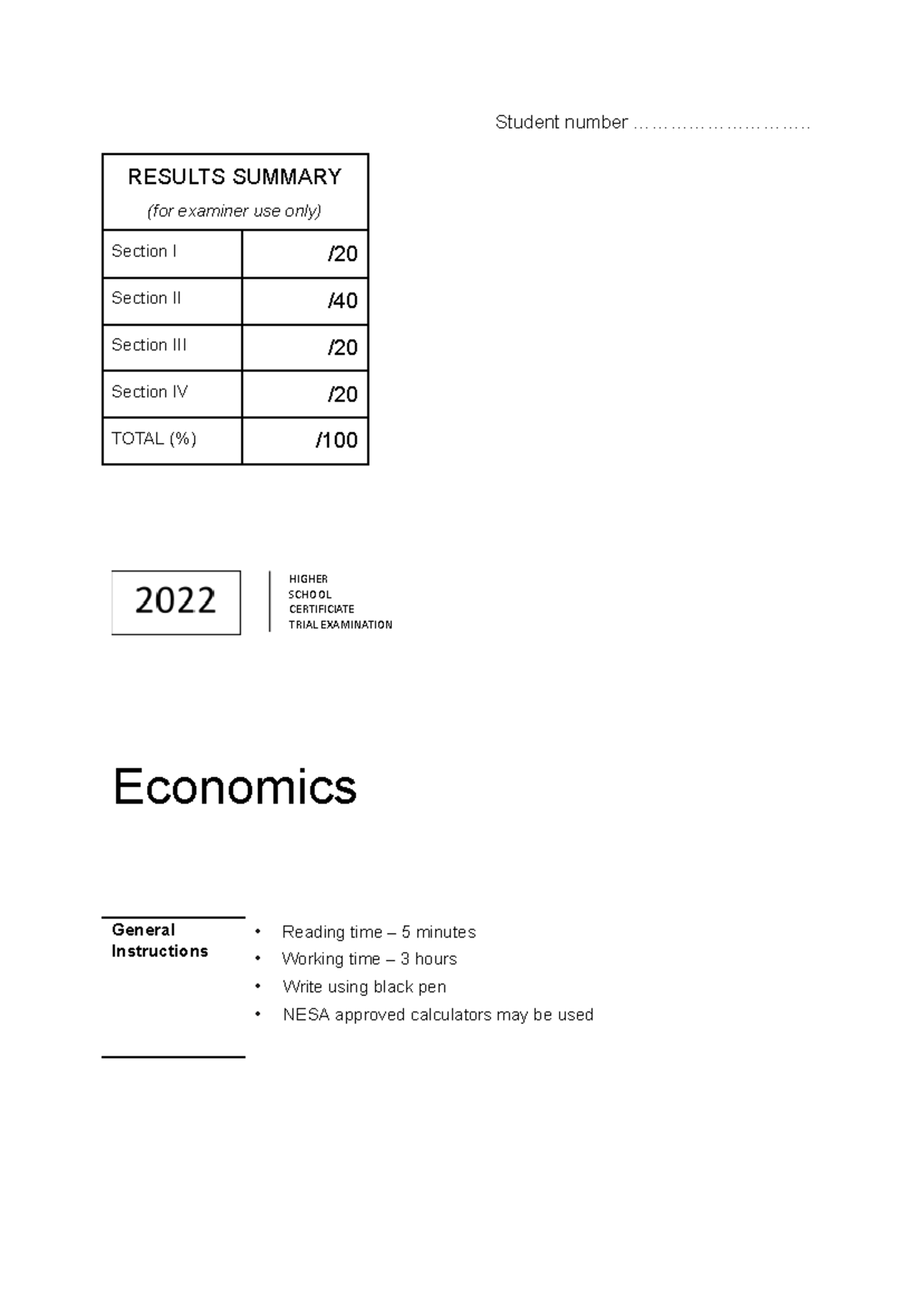 2022 HSC Trial Exam Economics Results Summary - Studocu