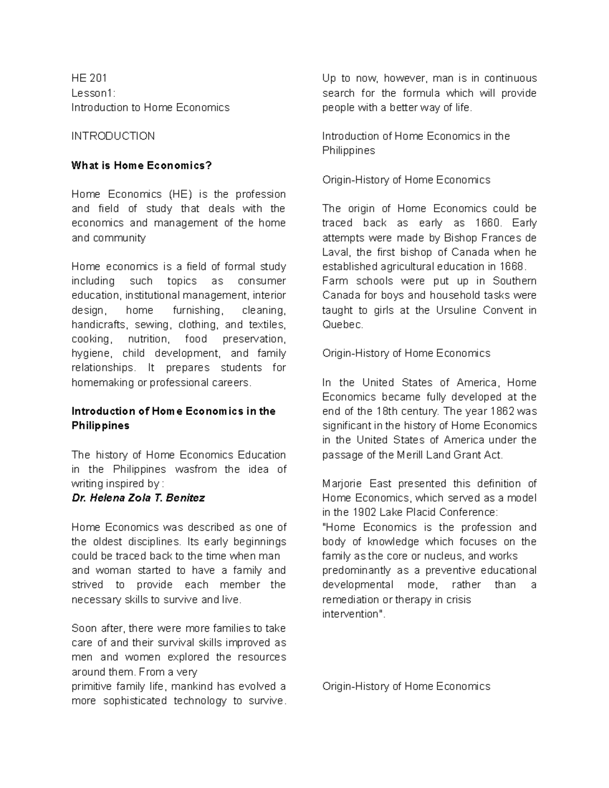 HE 201 - Comprehensive Review of Home Economics Foundations - Studocu