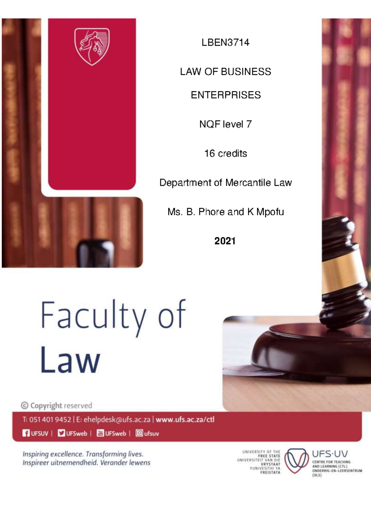 LBEN Study Guide 2021 - [MODULE CODE] [MODULE NAME] [NQF level] [Number ...