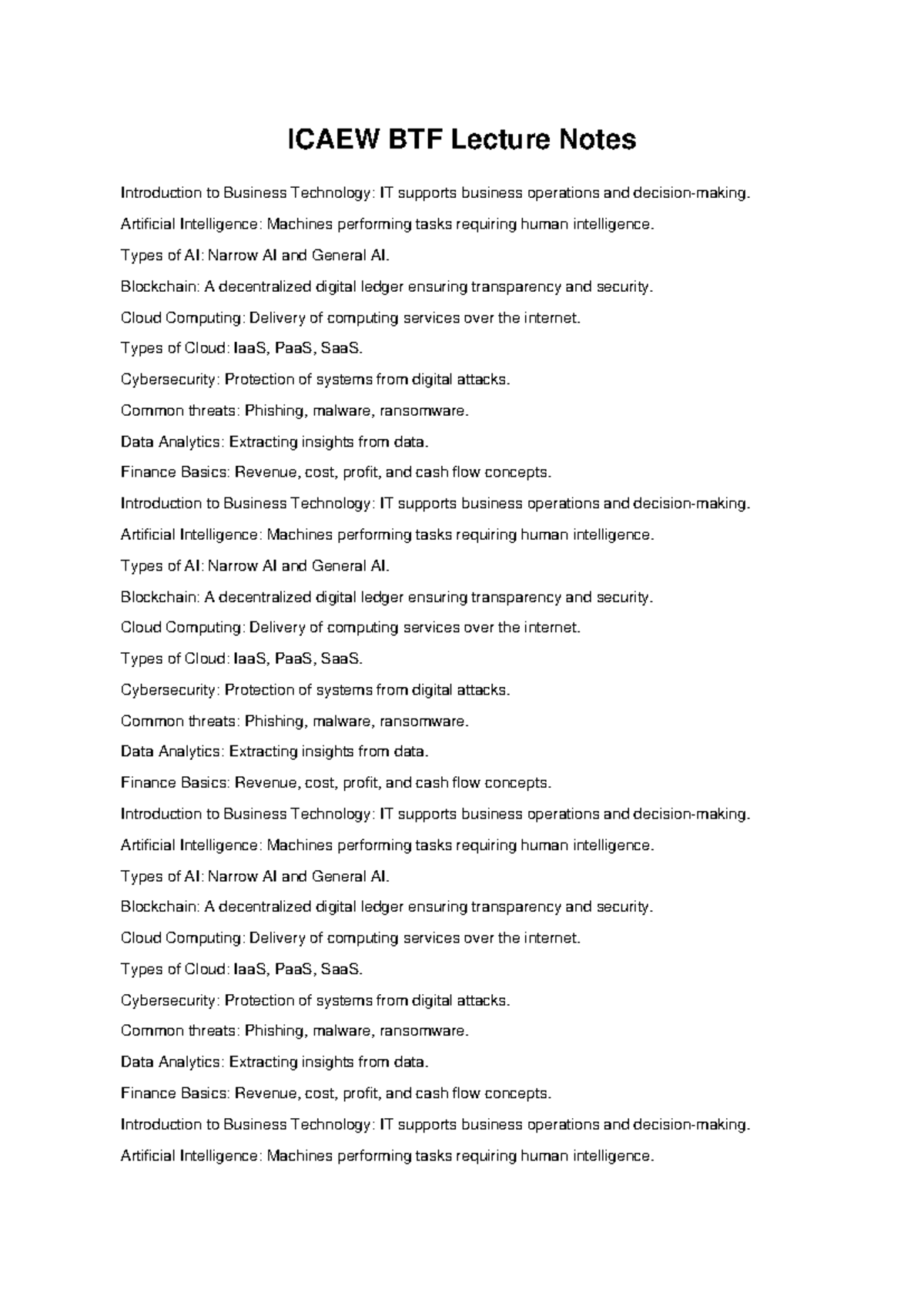 ICAEW BTF Lecture Notes: Overview of Business Technology Concepts - Studocu