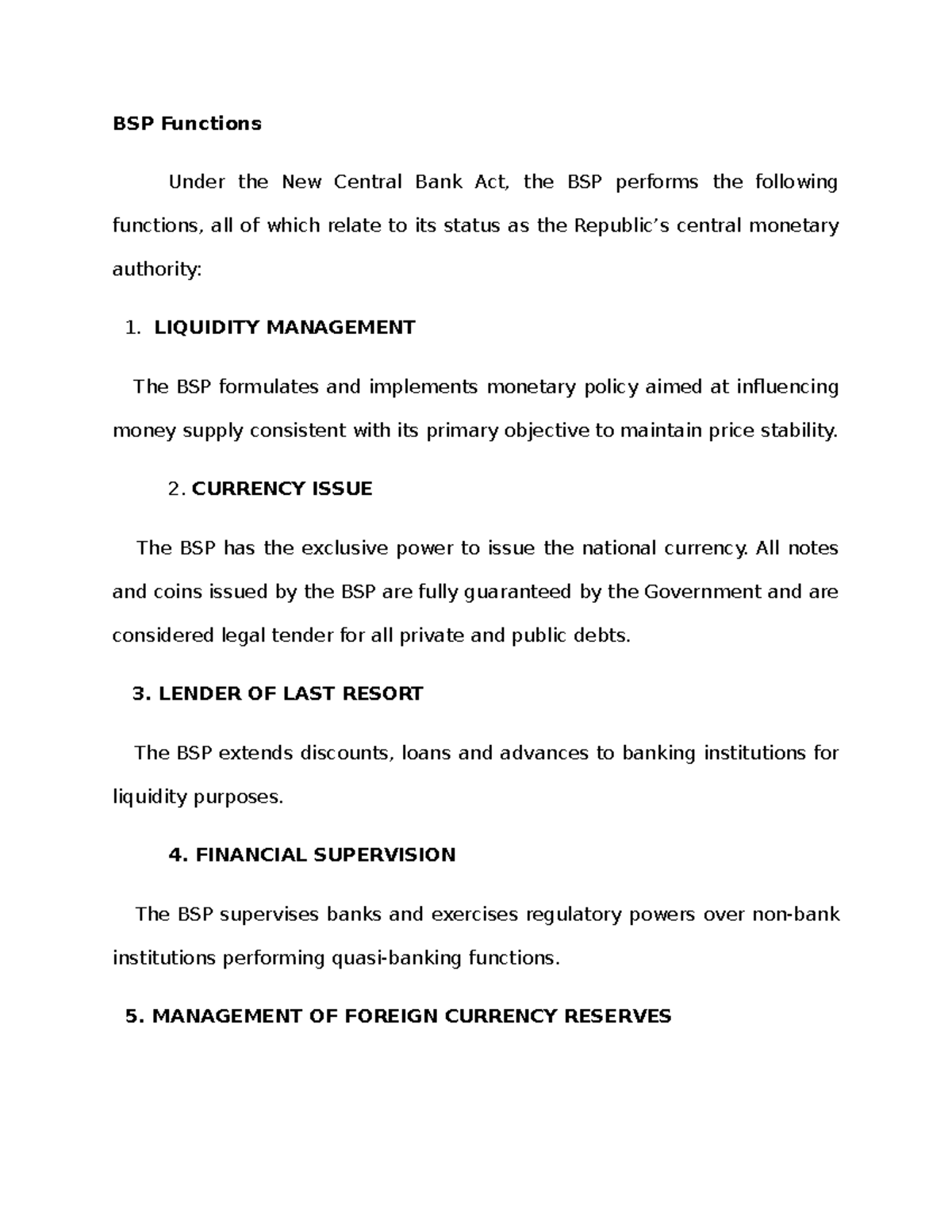 LIQUIDITY MGMT & FUNCTIONS OF BSP: Overview of Key Roles and Policies ...