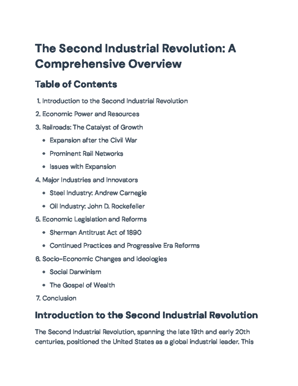 Comprehensive Overview of the Second Industrial Revolution (HIST 201 ...