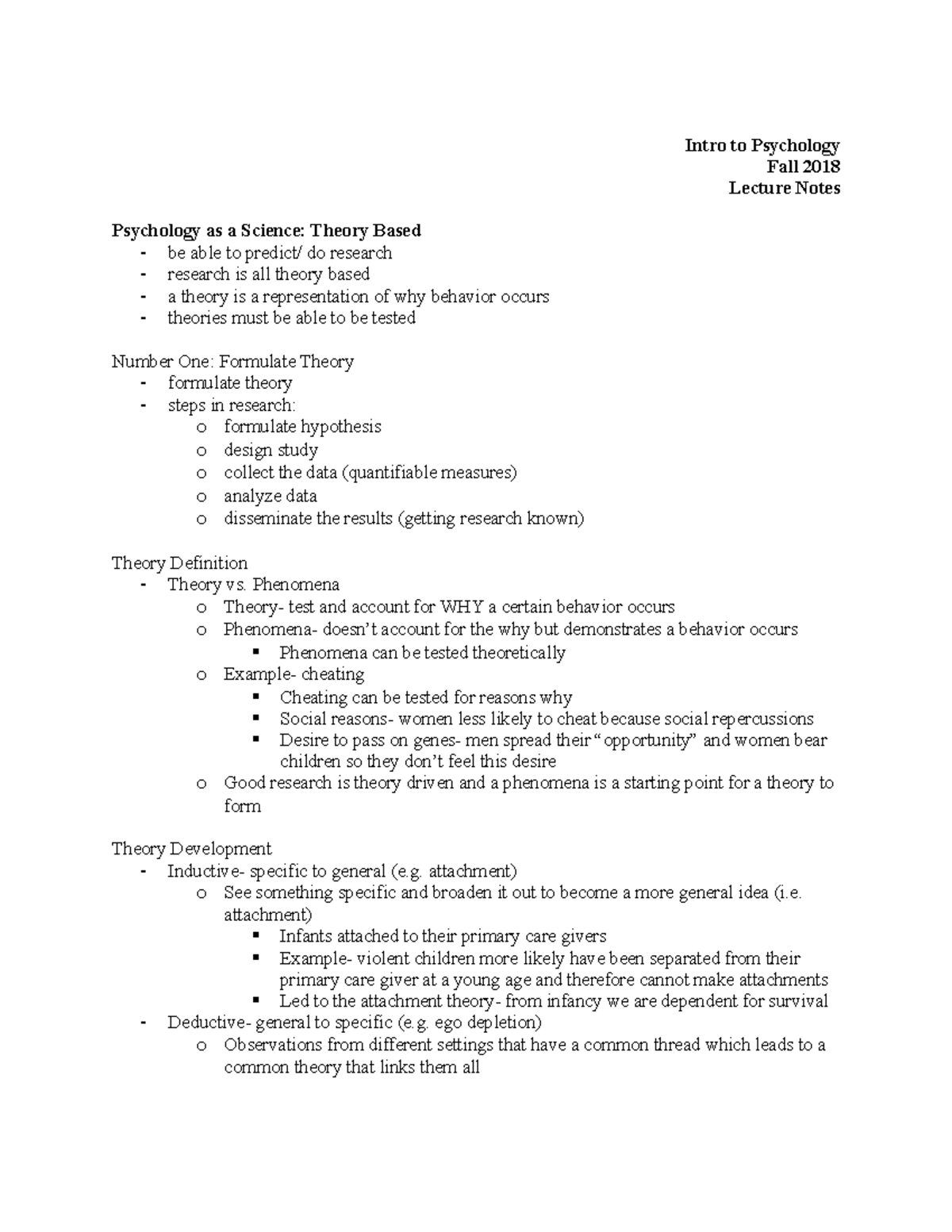 PSY 101 Lecture Notes: Foundations of Psychological Theories and ...