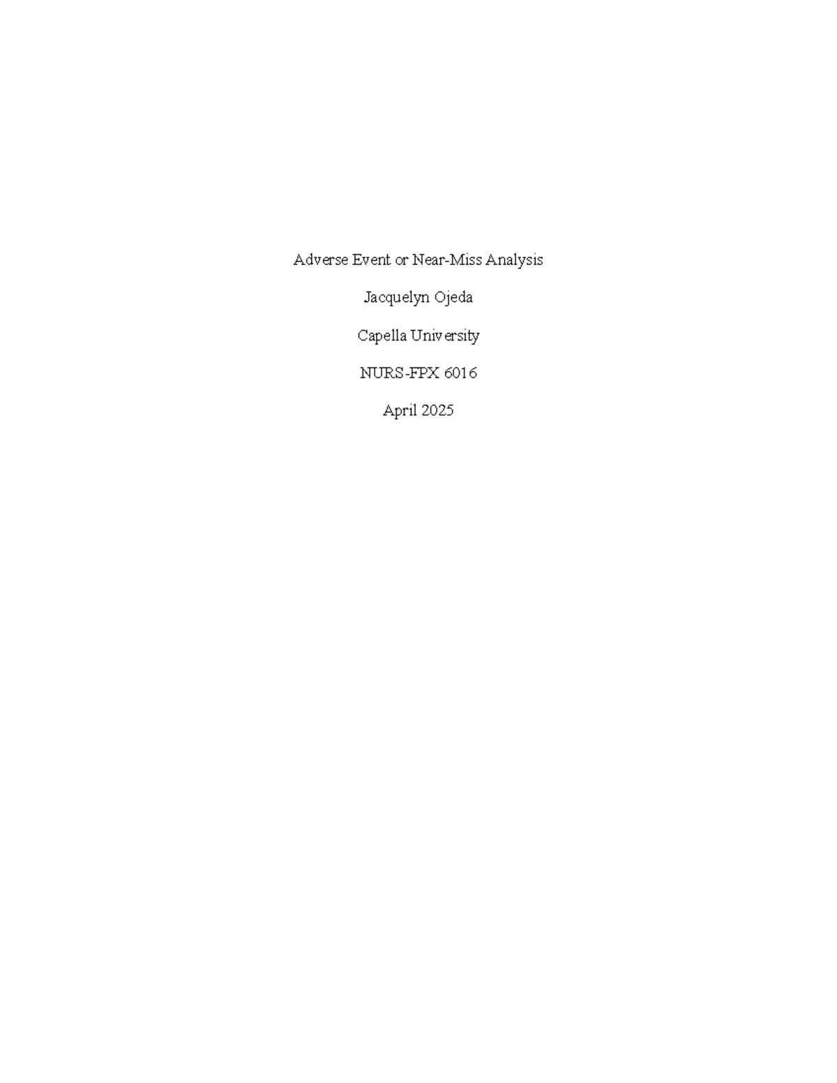 NURS FPX 6016 Final Exam: Adverse Event & Fall Risk Analysis - Studocu