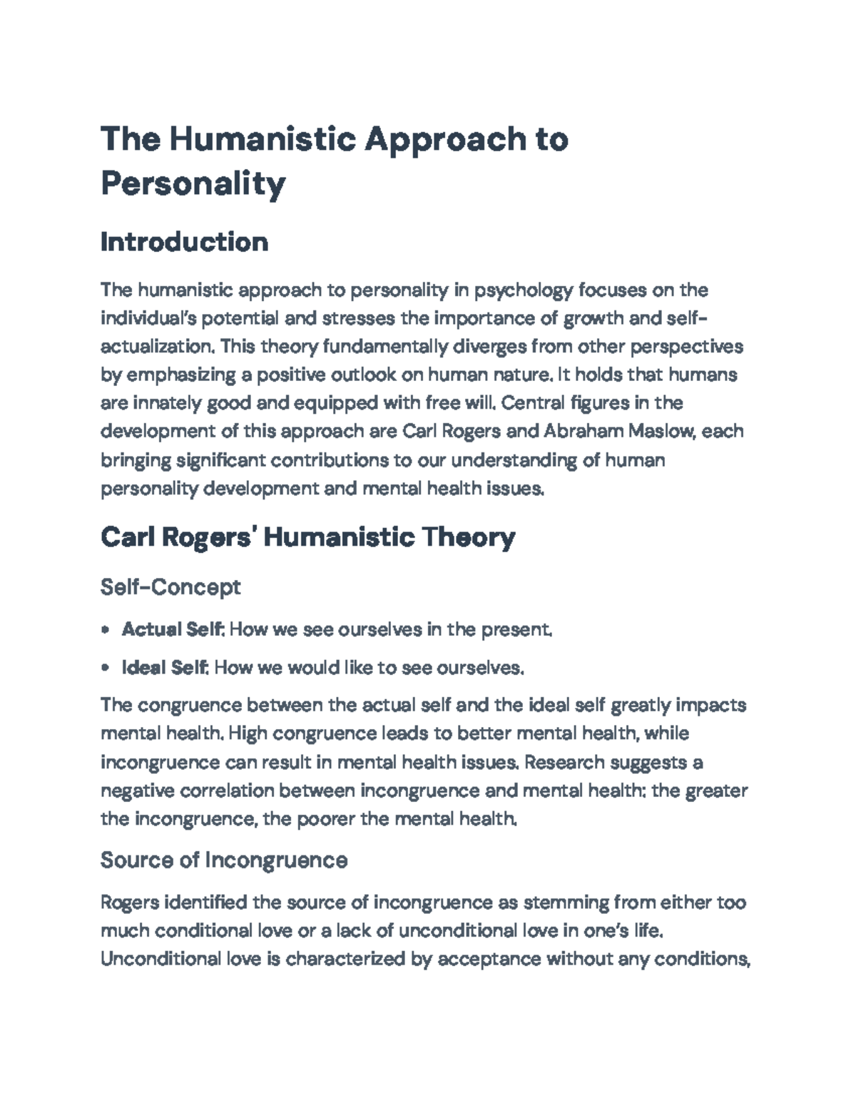 Exploring the Humanistic Approach to Personality (PSY 101) - The ...