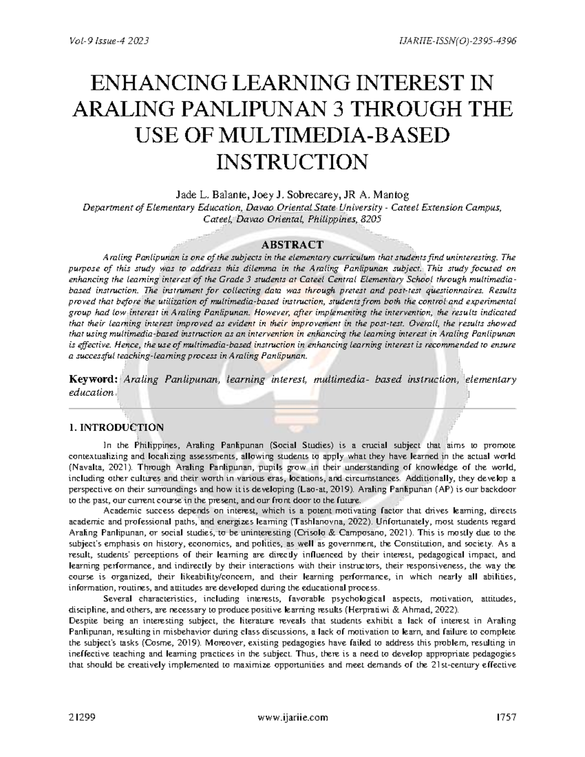 Enhancing Learning Interest in Araling Panlipunan 3 Using Multimedia ...