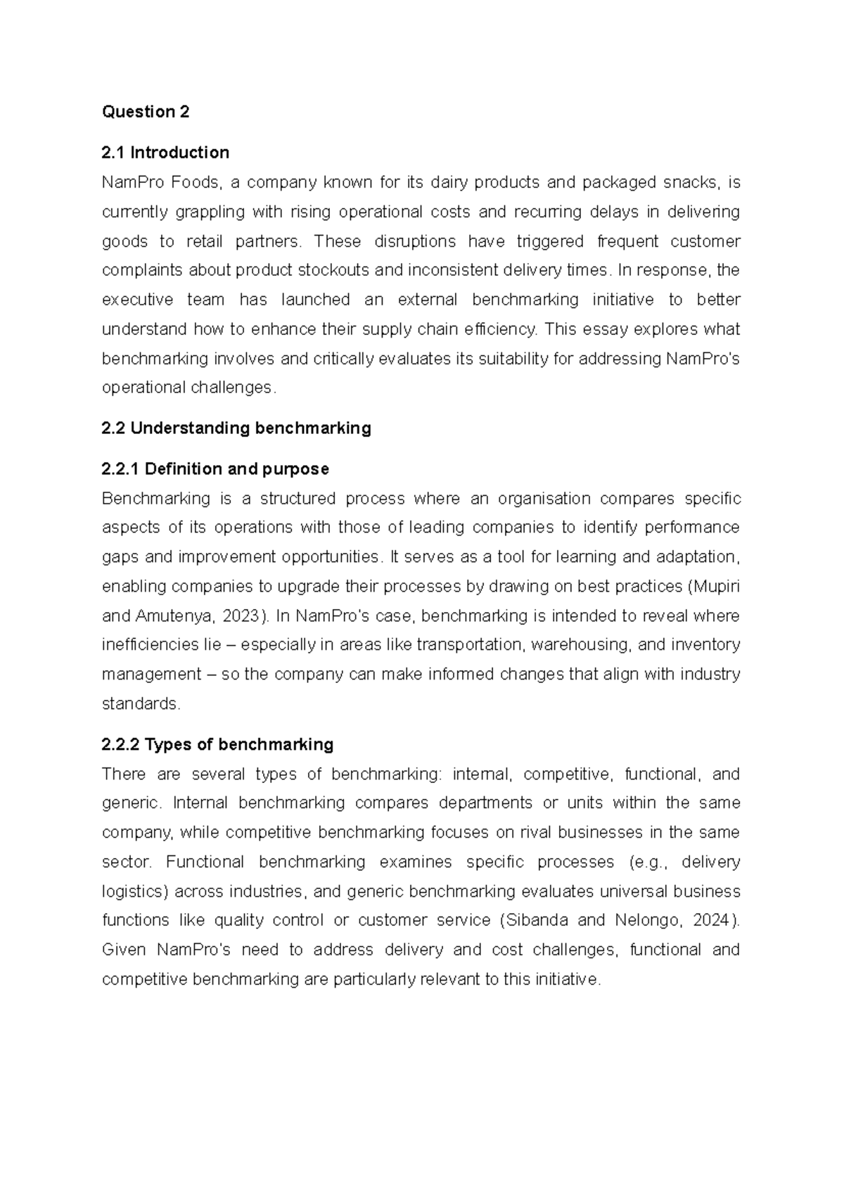 Benchmarking for Supply Chain Efficiency: A Case Study on NamPro Foods ...