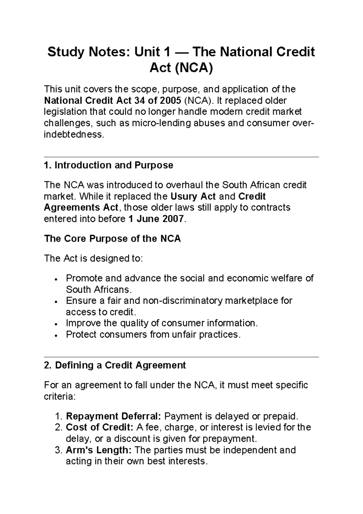 Study Notes: NCA Overview and Consumer Rights (COL) - Studocu