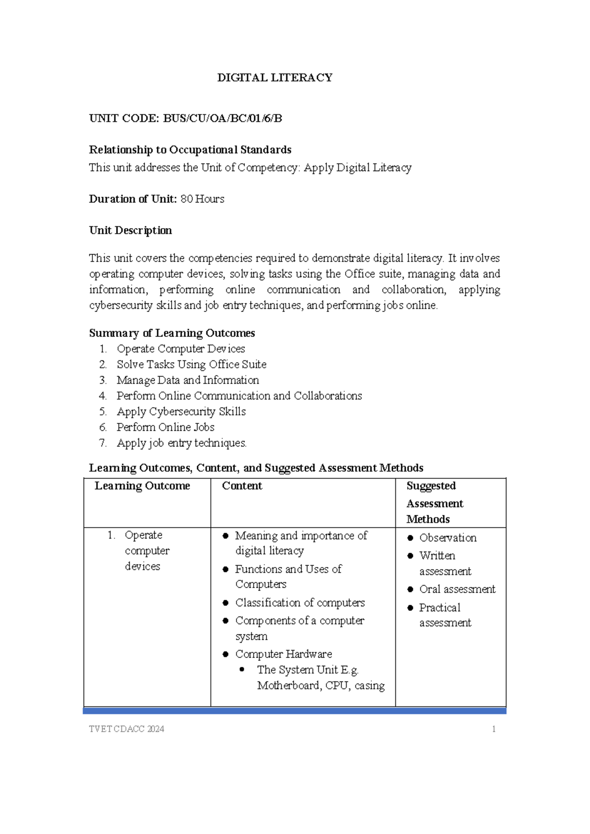 Apply Digital Literacy Skills - Unit Code: TVET CDACC 2024 - Studocu