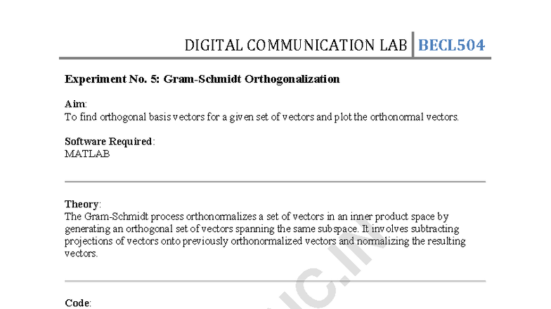 DIGITAL COMMUNICATION LAB BECL504 Experiment Manual Part B - Studocu