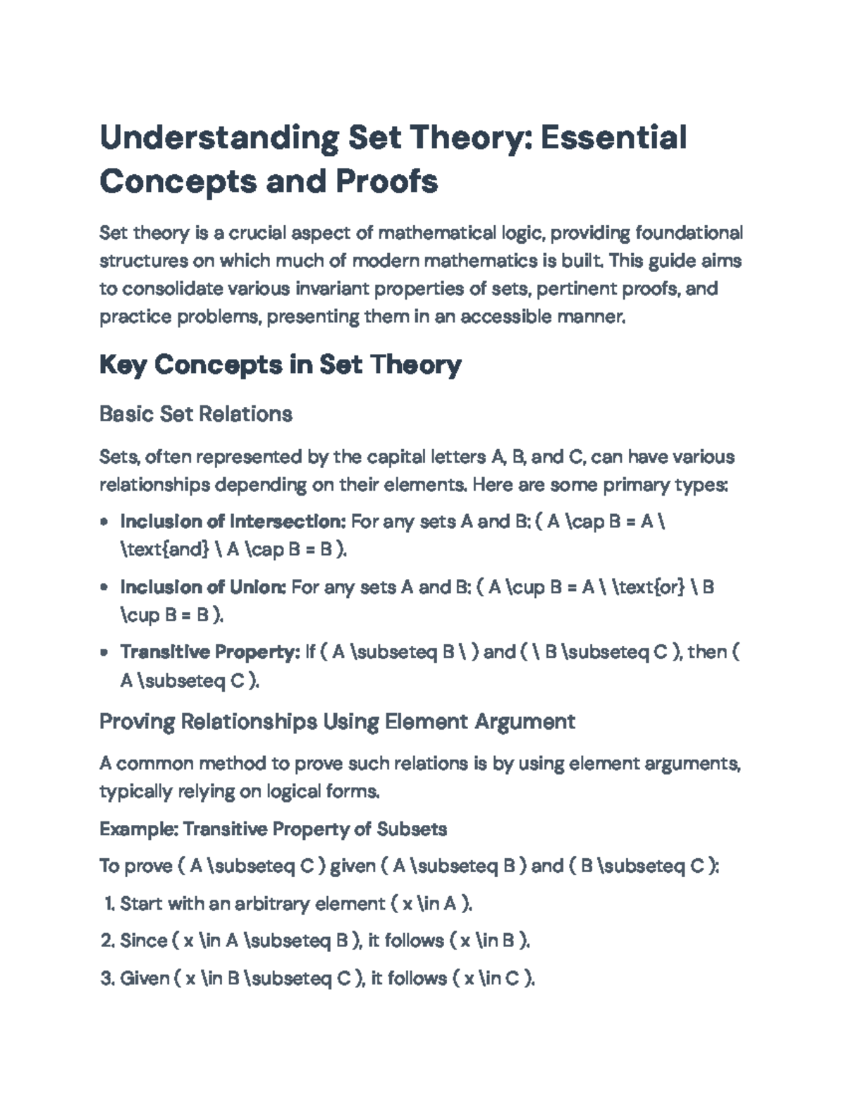 Understanding Set Theory: Concepts, Proofs, and Practice Problems ...