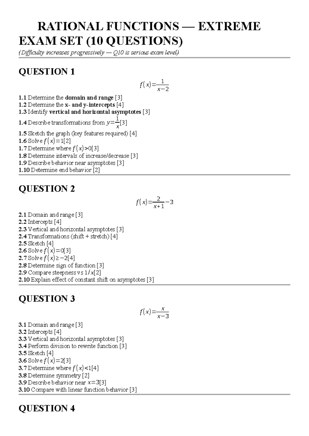 Engineering MATH 1 Ultimate EXAM Question BANK: Rational, Radical ...