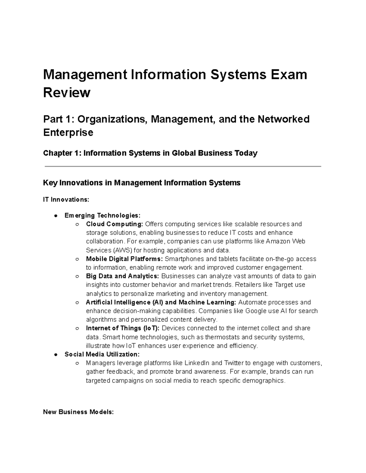 ITM 100 midterm - Management Information Systems Exam Review Part 1 ...