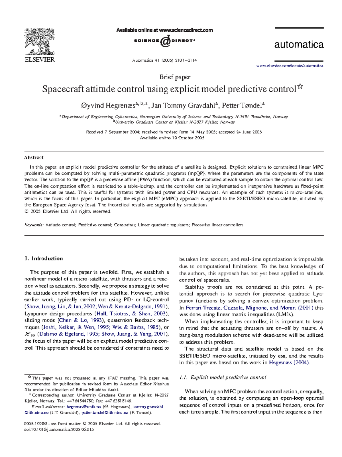 Spacecraft Attitude Control with Explicit MPC (ENGR 300) - Study Notes ...