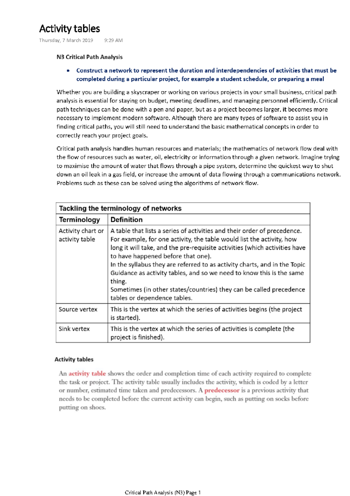 Critical Path Analysis Overview and Key Concepts (N3) - Studocu