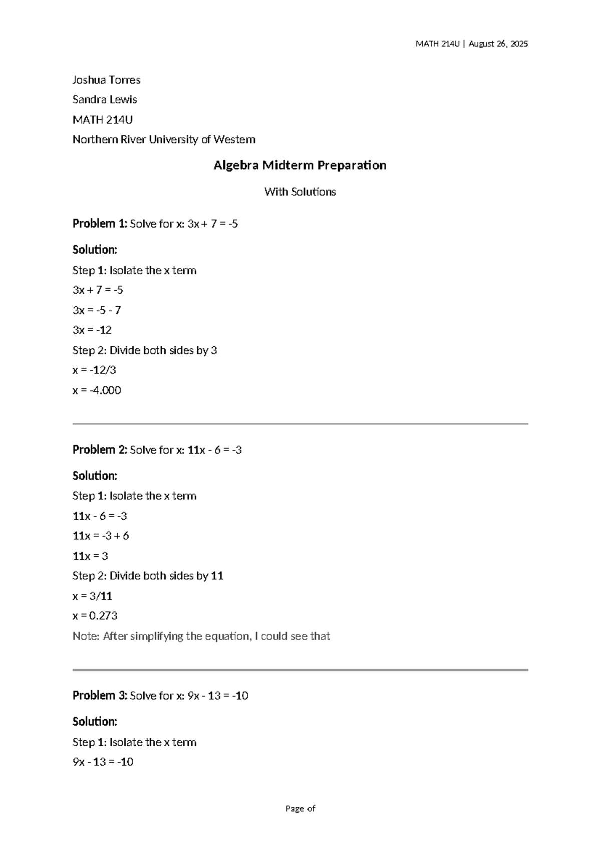 MATH 214U Midterm Algebra Solutions and Problem Solving Guide - Studocu