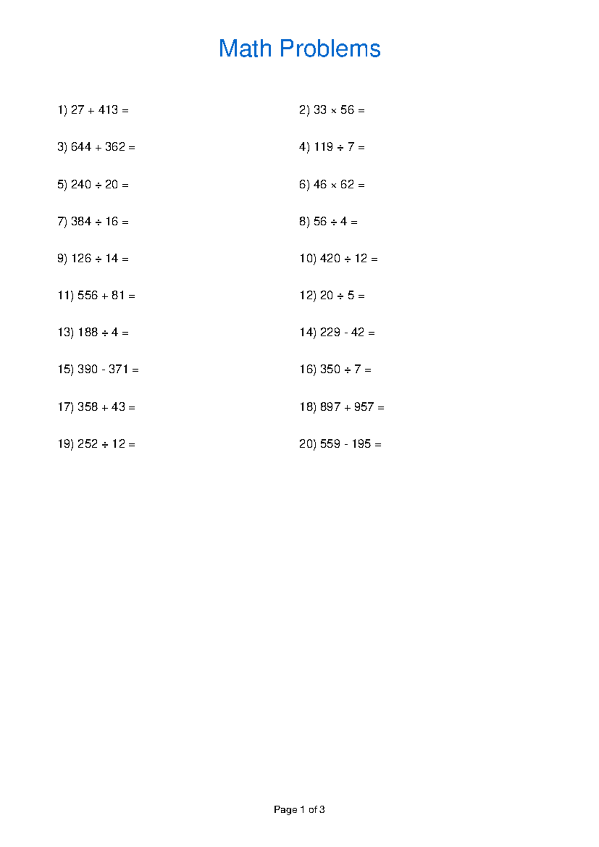 Math Problems & Solutions for Act B300C5ak - Studocu