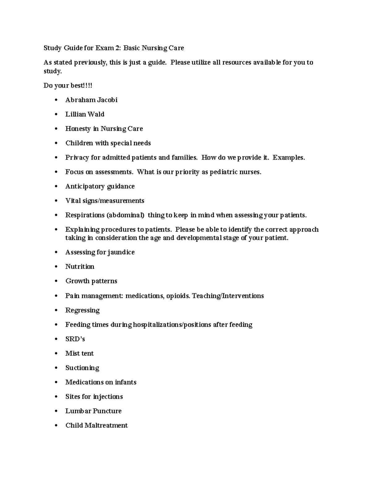Study Guide for Exam 2: Basic Nursing Care & Medications - Studocu