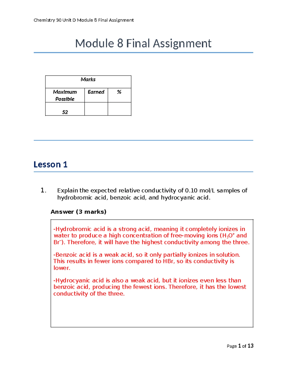 Chemistry 30 Unit C Module 5 Final Assignment Overview and Insights ...