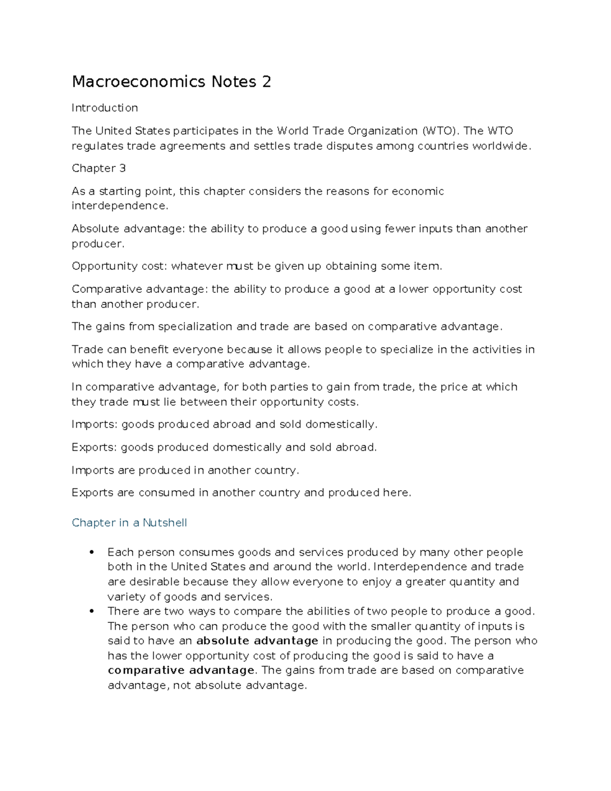 Macroeconomics Lecture Notes on Trade and Comparative Advantage - Studocu