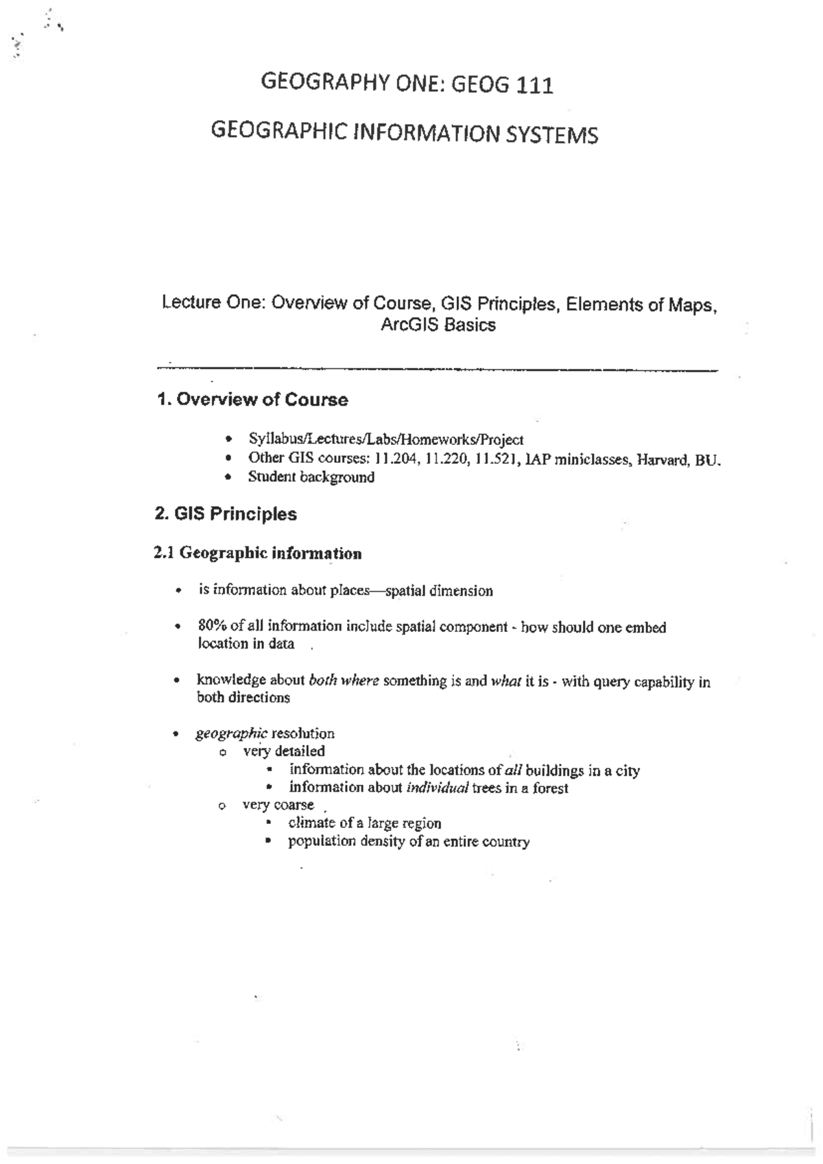 GEOG - GIS Principles & ArcGIS Basics Lecture Summary Notes - Studocu