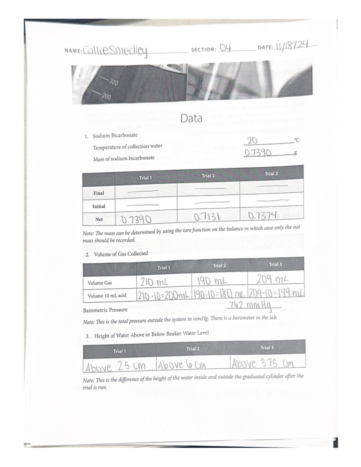Gas Constant R Measurement Data Sheet for Section 04 - Studocu